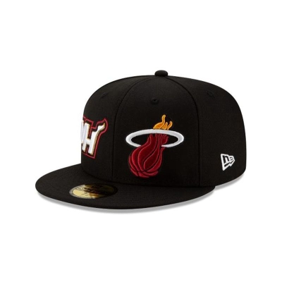 Black Miami Heat Hat - New Era NBA Double Hit 59FIFTY Fitted Caps USA0381974